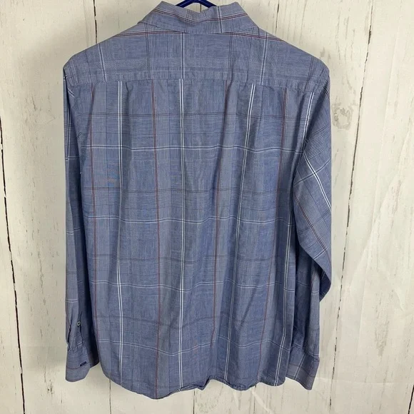IZOD slim fit blue plaid button up shirt Medium 100% cotton - Picture 2 of 8